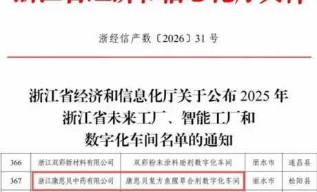 康恩贝中药入选“2025年浙江省数字化车间”