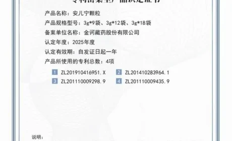金诃安儿宁颗粒入选2025年度专利密集型产品